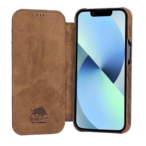 Rostar Tan Brown Leather iPhone 13 Pro Detachable Bi-Fold Wallet Case with MagSafe & Card Holder - Bomonti - 22