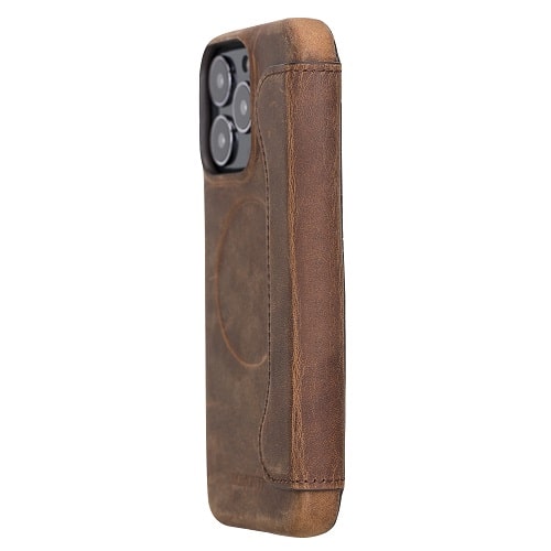 Rostar Tan Brown Leather iPhone 13 Pro Detachable Bi-Fold Wallet Case with MagSafe & Card Holder - Bomonti - 6