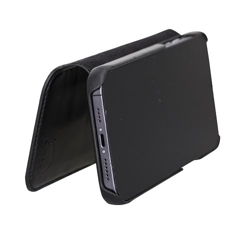 Rostar Black Leather iPhone 13 Pro Max Detachable Bi-Fold Wallet Case with MagSafe & Card Holder - Bomonti - 14