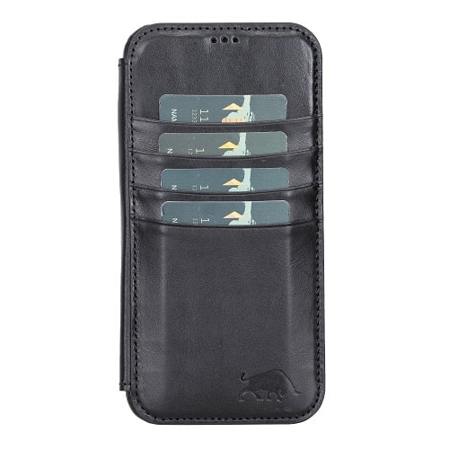 Rostar Black Leather iPhone 13 Pro Max Detachable Bi-Fold Wallet Case with MagSafe & Card Holder - Bomonti - 23