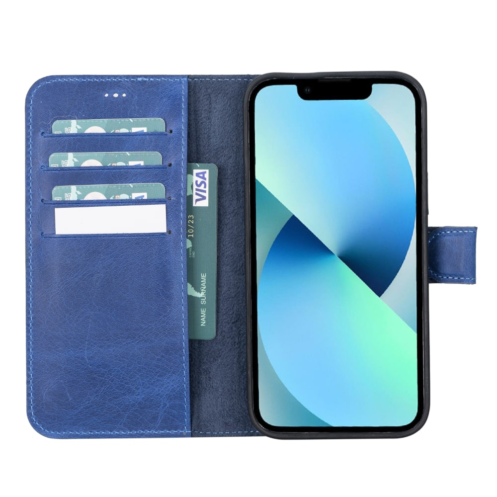 Rostar Blue Leather iPhone 13 Pro Max Detachable Bi-Fold Wallet Case with MagSafe & Card Holder - Bomonti - 3