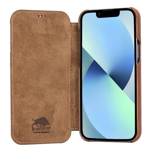 Rostar Golden Brown Leather iPhone 13 Pro Max Detachable Bi-Fold Wallet Case with MagSafe & Card Holder - Bomonti - 11