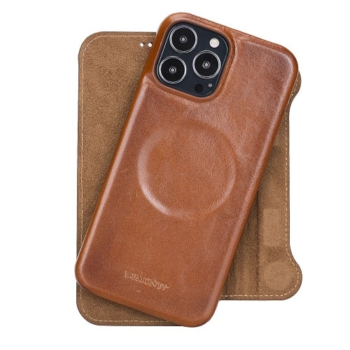 Rostar Golden Brown Leather iPhone 13 Pro Max Detachable Bi-Fold Wallet Case with MagSafe & Card Holder - Bomonti - 12