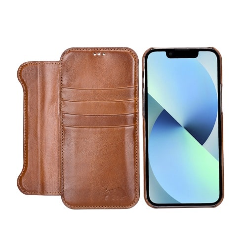 Rostar Golden Brown Leather iPhone 13 Pro Max Detachable Bi-Fold Wallet Case with MagSafe & Card Holder - Bomonti - 13