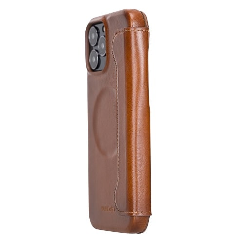Rostar Golden Brown Leather iPhone 13 Pro Max Detachable Bi-Fold Wallet Case with MagSafe & Card Holder - Bomonti - 26