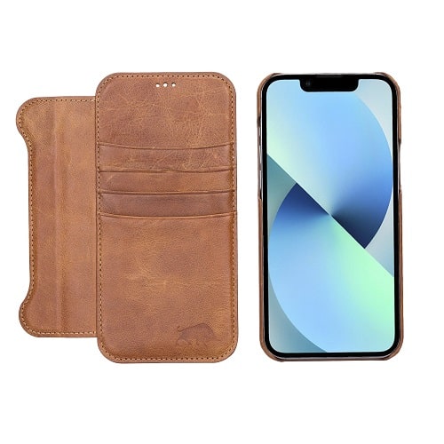 Rostar Brown Leather iPhone 13 Pro Max Detachable Bi-Fold Wallet Case with MagSafe & Card Holder - Bomonti - 13