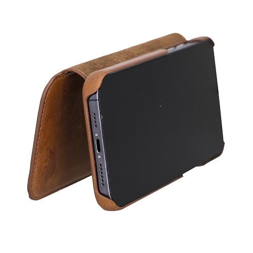 Rostar Brown Leather iPhone 13 Pro Max Detachable Bi-Fold Wallet Case with MagSafe & Card Holder - Bomonti - 14