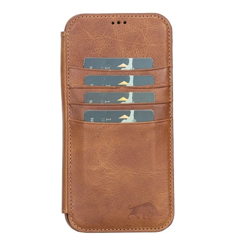 Rostar Brown Leather iPhone 13 Pro Max Detachable Bi-Fold Wallet Case with MagSafe & Card Holder - Bomonti - 23