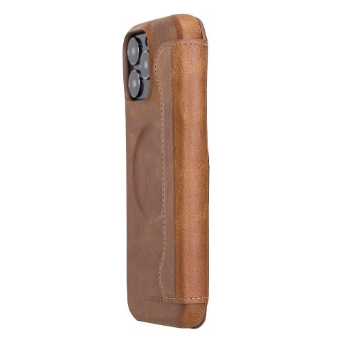 Rostar Brown Leather iPhone 13 Pro Max Detachable Bi-Fold Wallet Case with MagSafe & Card Holder - Bomonti - 26