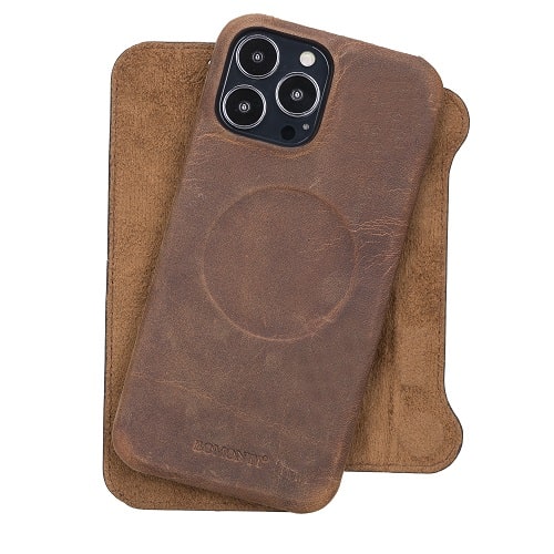 Rostar Tan Brown Leather iPhone 13 Pro Max Detachable Bi-Fold Wallet Case with MagSafe & Card Holder - Bomonti - 11