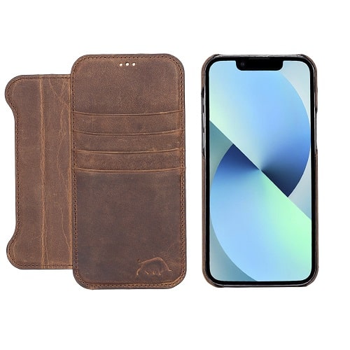 Rostar Tan Brown Leather iPhone 13 Pro Max Detachable Bi-Fold Wallet Case with MagSafe & Card Holder - Bomonti - 12