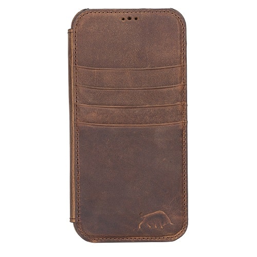 Rostar Tan Brown Leather iPhone 13 Pro Max Detachable Bi-Fold Wallet Case with MagSafe & Card Holder - Bomonti - 17