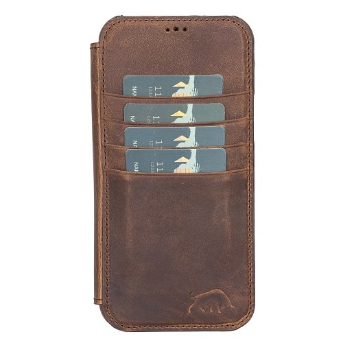 Rostar Tan Brown Leather iPhone 13 Pro Max Detachable Bi-Fold Wallet Case with MagSafe & Card Holder - Bomonti - 22