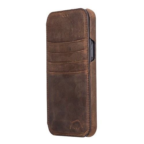Rostar Tan Brown Leather iPhone 13 Pro Max Detachable Bi-Fold Wallet Case with MagSafe & Card Holder - Bomonti - 23