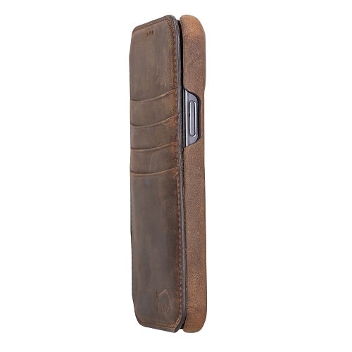 Rostar Tan Brown Leather iPhone 13 Pro Max Detachable Bi-Fold Wallet Case with MagSafe & Card Holder - Bomonti - 24
