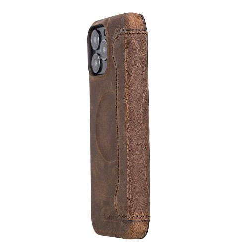 Rostar Tan Brown Leather iPhone 13 Pro Max Detachable Bi-Fold Wallet Case with MagSafe & Card Holder - Bomonti - 25
