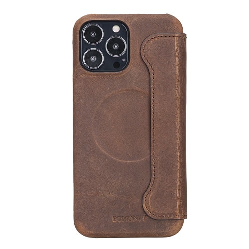 Rostar Tan Brown Leather iPhone 13 Pro Max Detachable Bi-Fold Wallet Case with MagSafe & Card Holder - Bomonti - 2