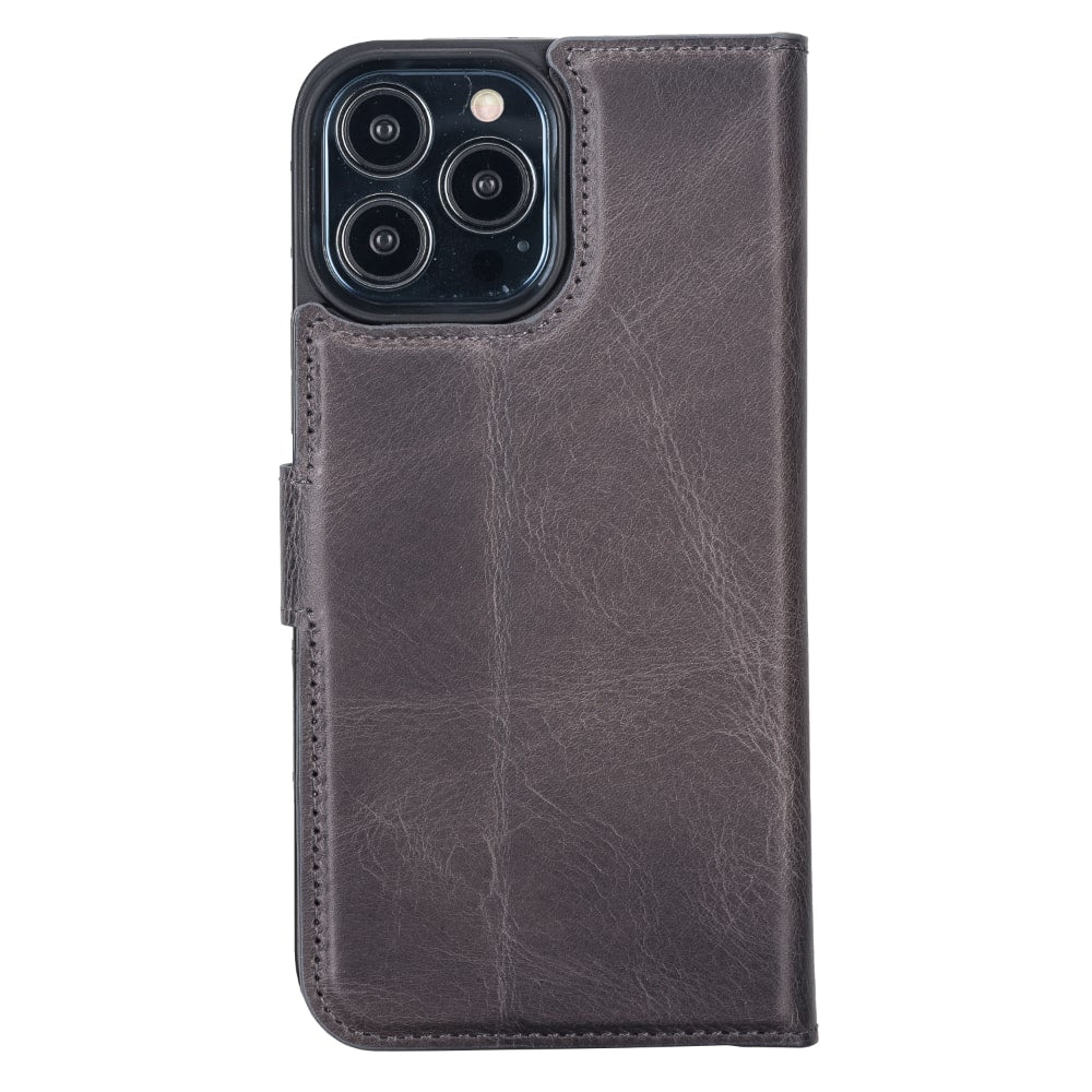 Rostar Vintage Black Leather iPhone 13 Pro Max Detachable Bi-Fold Wallet Case with MagSafe & Card Holder - Bomonti - 2